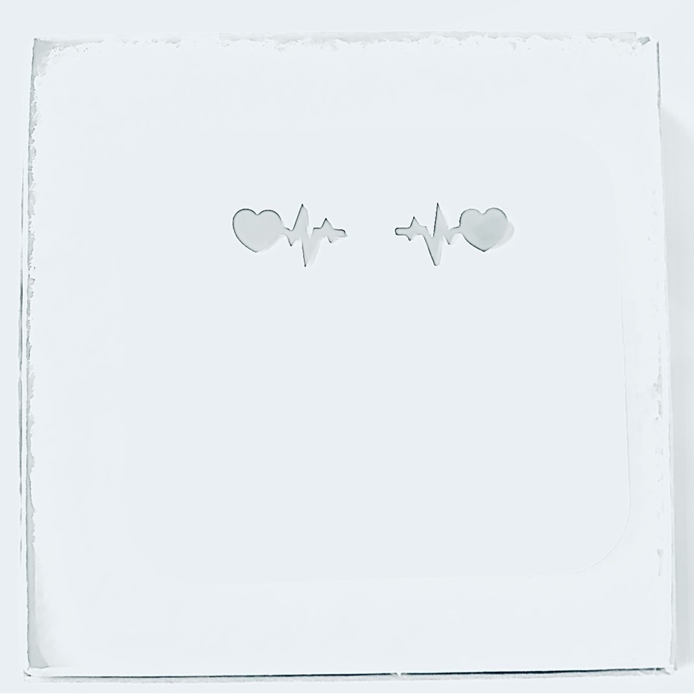 EKG ECG Electrocardio Heartbeat Heart Sinus Rhythm Med Doctor Nurse Silver Studs - Picture 9 of 11